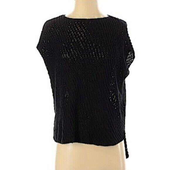 ATM Black Diagnol Stitch Short Sleeve Knit Cotton Blend Pullover Sweater XS - Picture 3 of 6